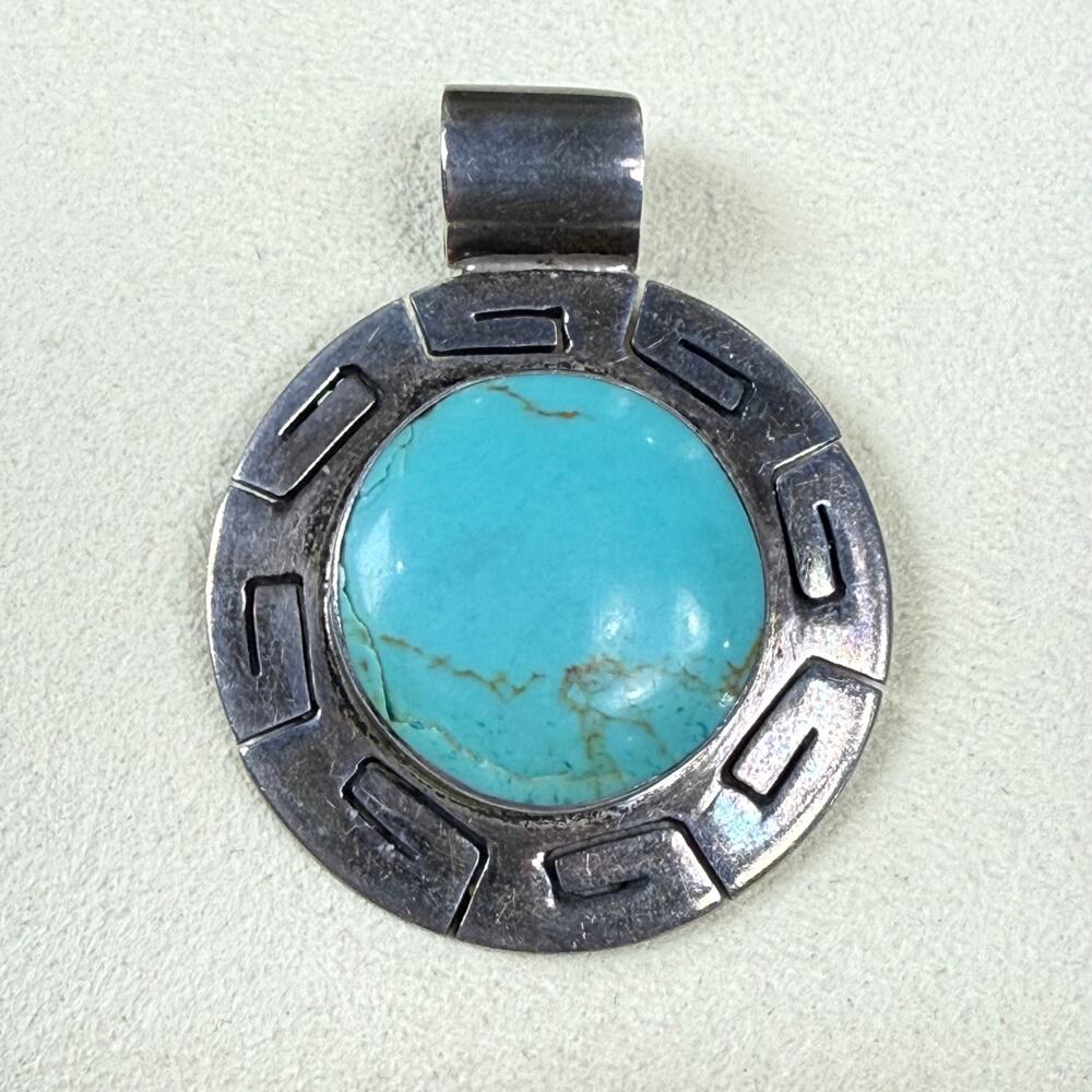 Sterling Silver 925 Mexico Turquoise Pendant Necklace Southern Goth Southwestern